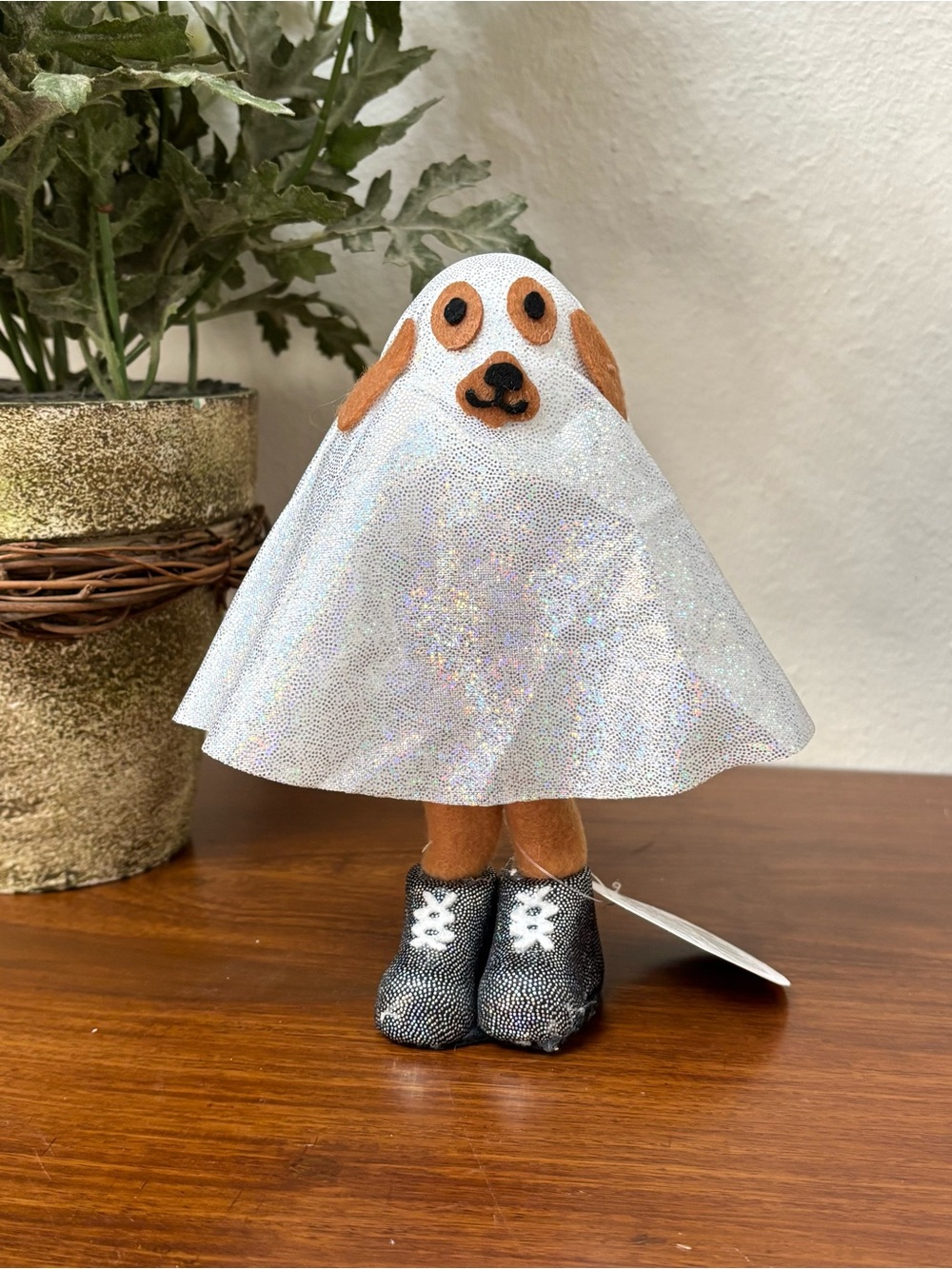 HALLOWEEN GHOST DOG SPARKLY WITH BOOTS KIDS ROOM TABLETOP DECOR NOVELTY KITSCH